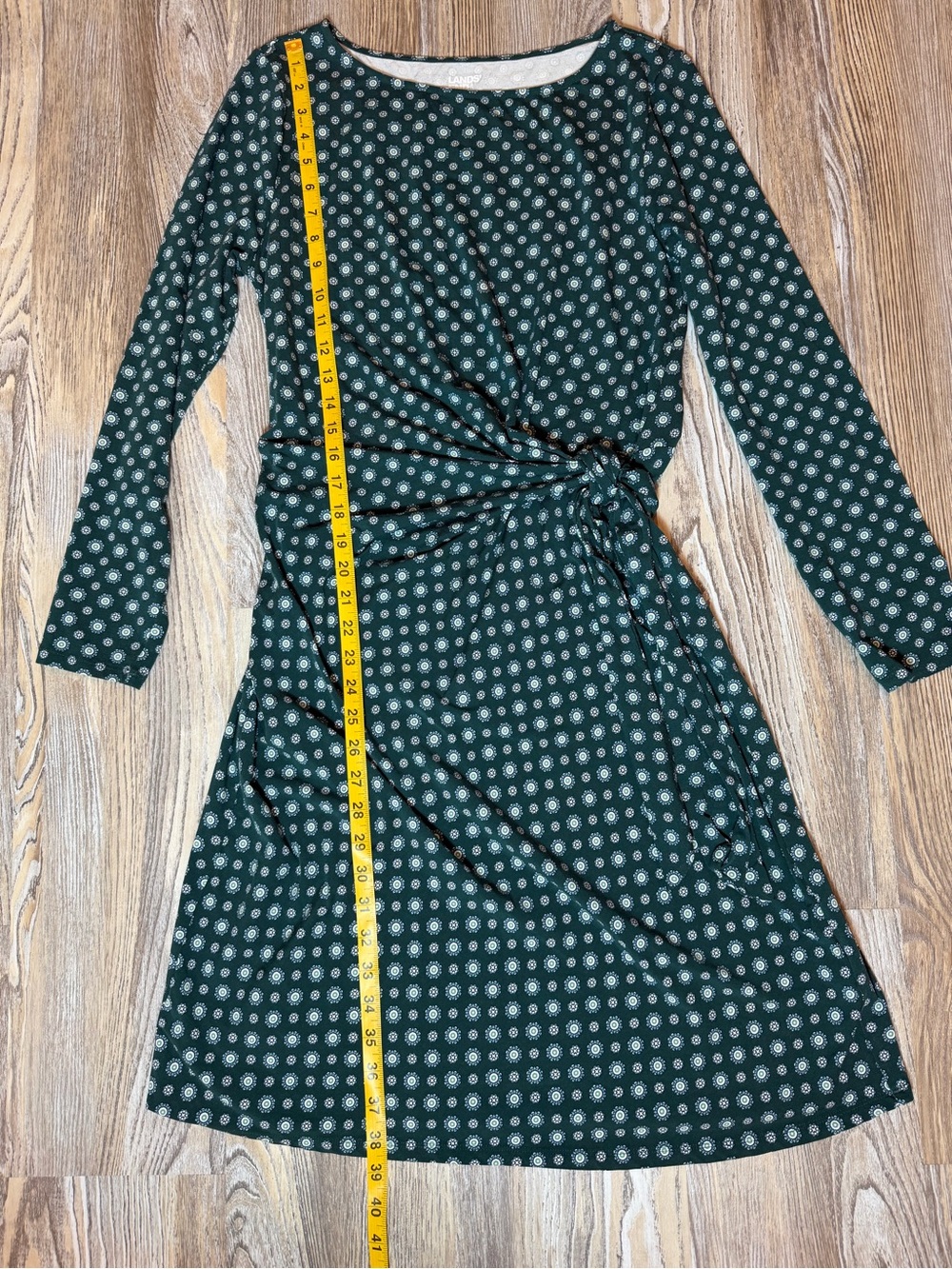 Lands' End Green Polka Dot Cotton Modal Boatneck Tie Waist Dress Size Medium - Picture 6 of 9
